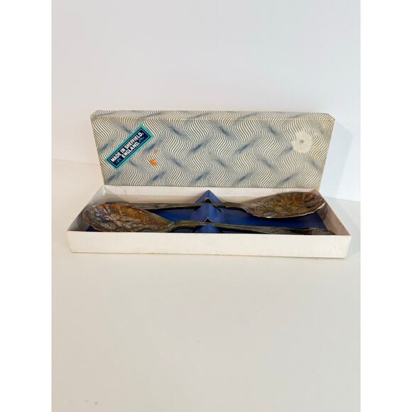 Vintage Silverplated Salad Serving Spoon & Fork 9" Raised Fruit Design England - Picture 3 of 7